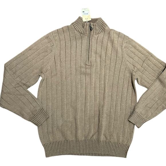 GH Bass Mens Large Cotton Zip Neck Turtleneck Sweater in Khaki NWT - Picture 1 of 8
